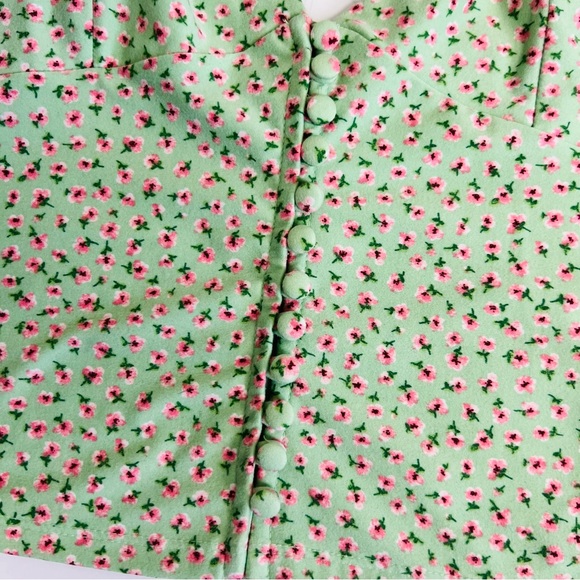 NWT Forever 21 Sage Green & Pink Floral Button Embellished Corset Crop Top - Picture 4 of 12